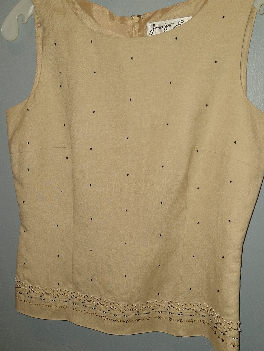 Sleeveless Top. Beaded Trim
